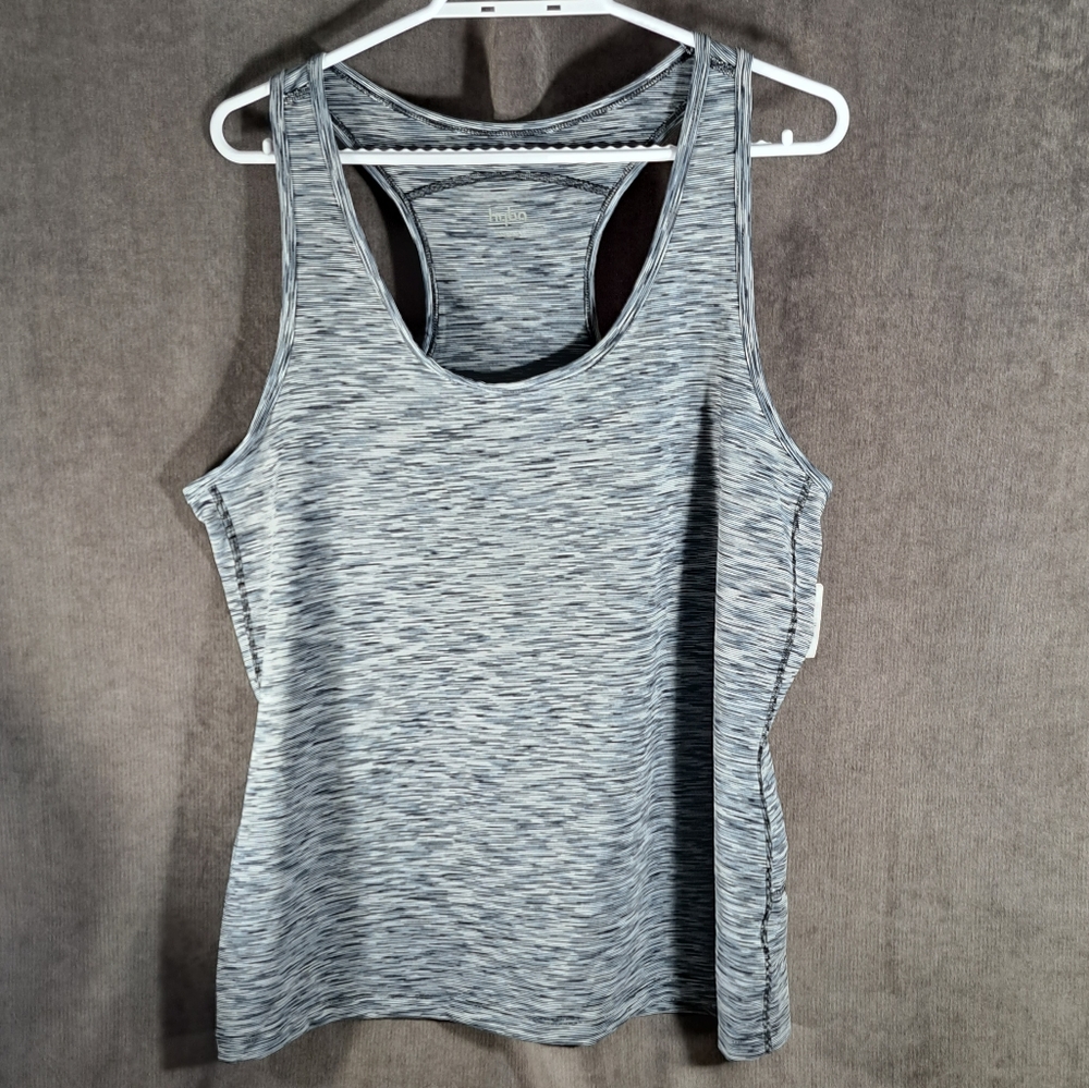 Hyba Shades of Grey Blended Stripes w/ Back Mesh Panel Stretch Tank Top NWT XXL